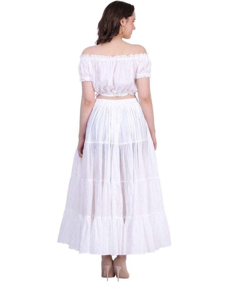 WevezÂ® Women's Plus Size Gypsy 25 Yard Long Flowy Solid Color Renaissance fair Skirt, White - Image 2